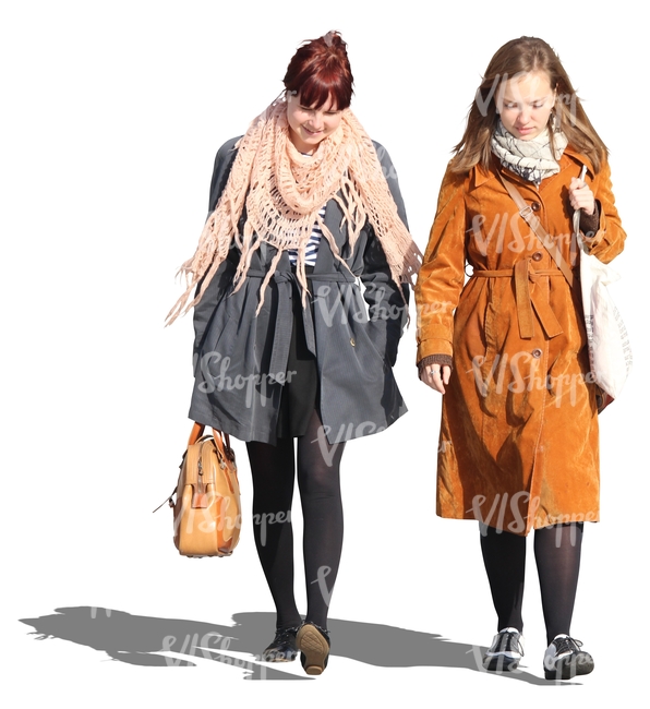 two women walking in springtime