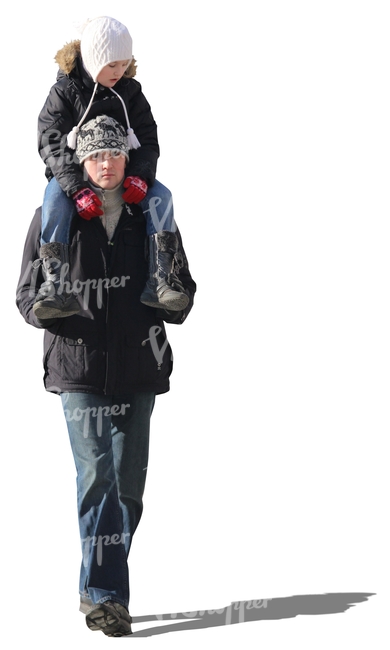man carrying a child on his shoulders