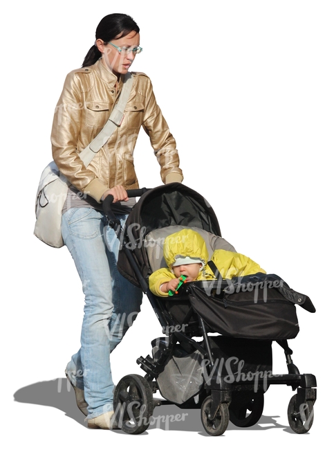 cut out woman pushing a baby stroller