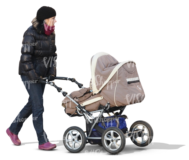 woman walking with a baby carriage