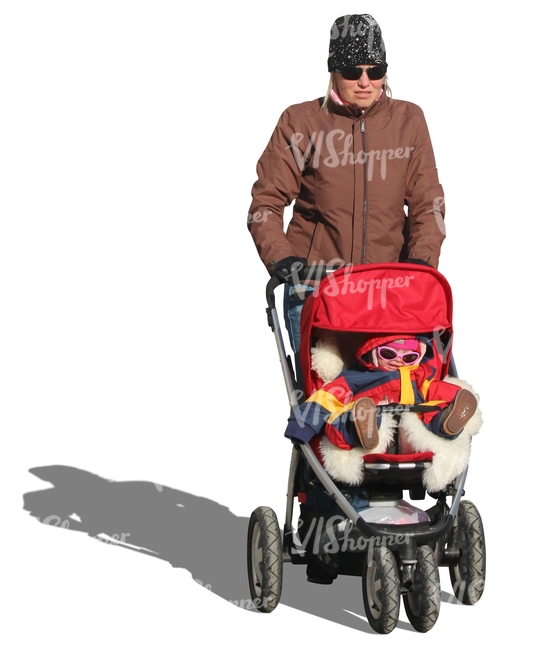 cut out woman pushing a stroller