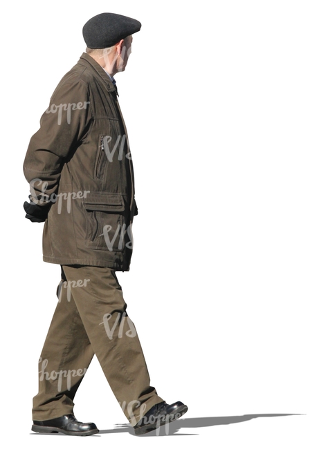 man with a brown winter jacket walking
