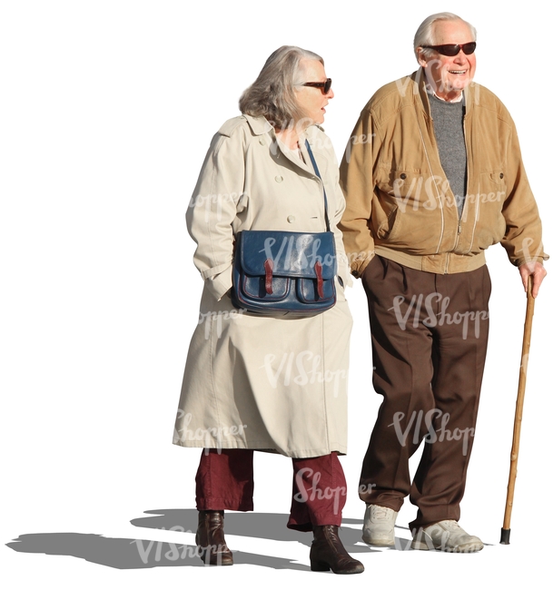 cut out elderly couple walking and talking