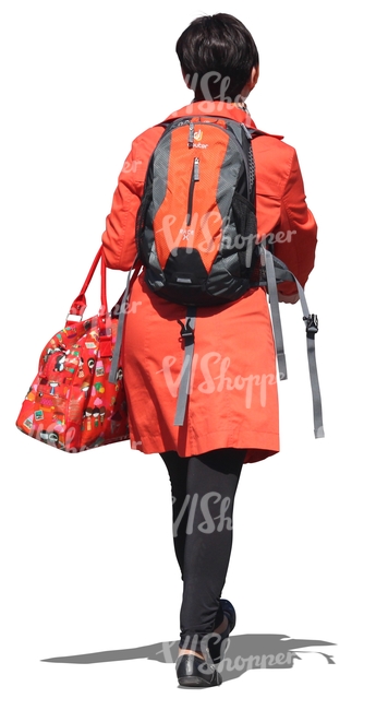 cut out travelling woman in a red coat