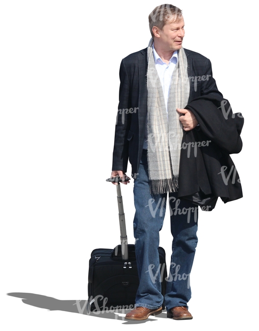 travelling man pulling a suitcase
