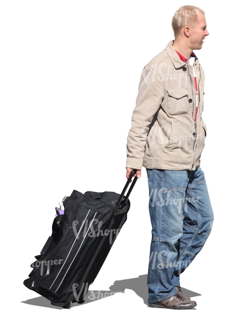 man travelling with a big suitcase