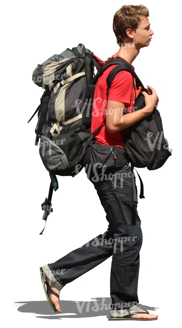 teenage boy travelling with a huge backpack