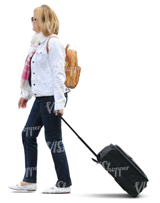woman pulling a small suitcase