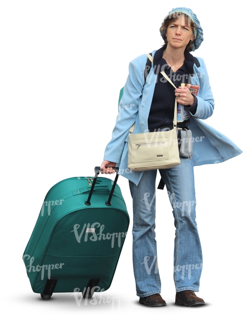 woman walking with a big suitcase