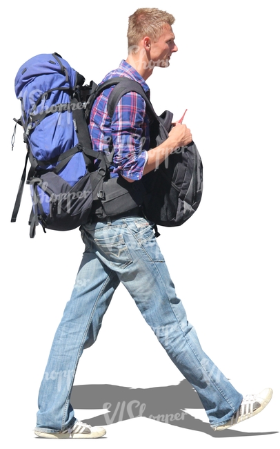 man carrying two bags walking