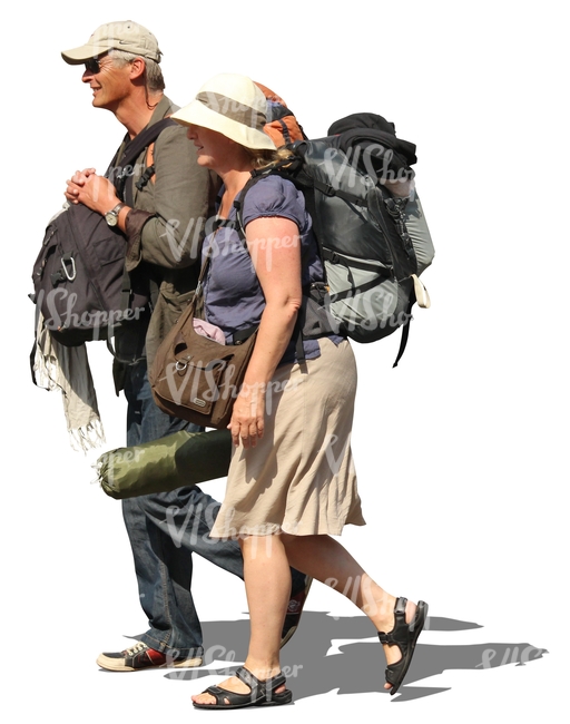 man and woman carrying heavey backpacks