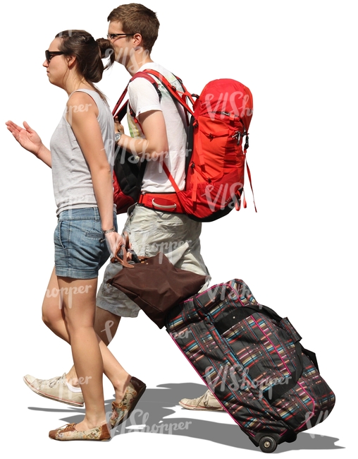 travelling couple with huge bags