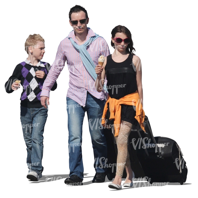 cut out family travelling with suitcases
