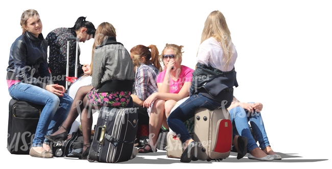 group of travelling girls sitting