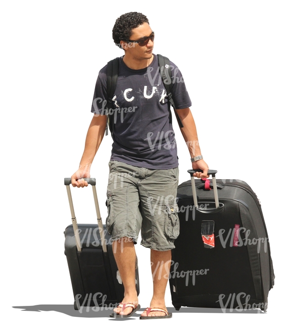 cut out man puling two suitcases