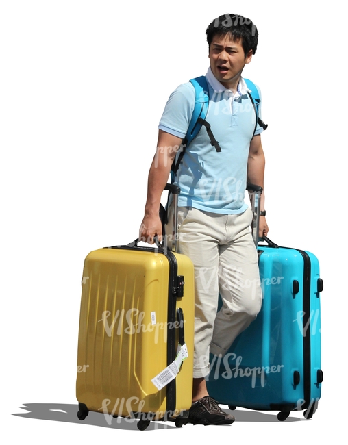 cut out asian man with two suitcases