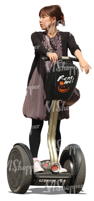 cut out asian woman riding a segway