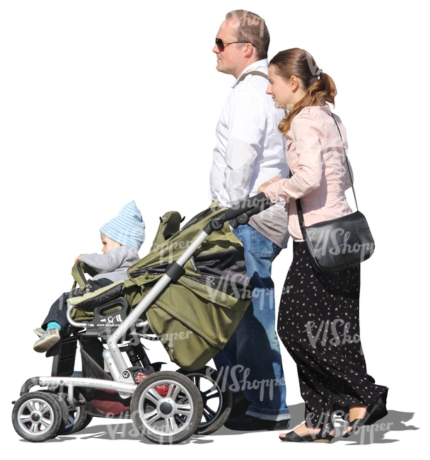 cut out couple pushing a baby carriage