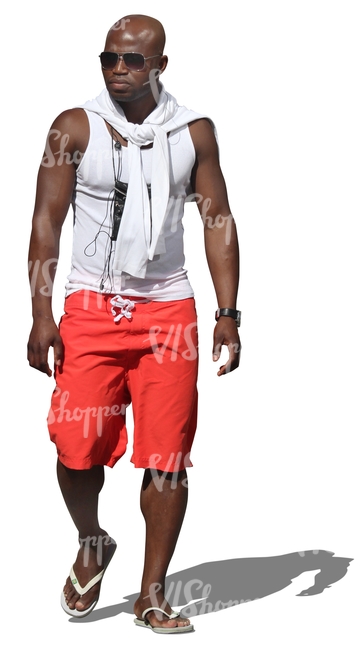 cut out african man walking on the beach