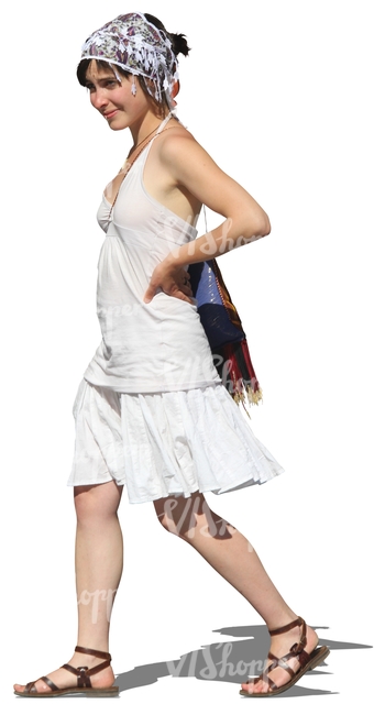 woman with a bandana walking in summertime