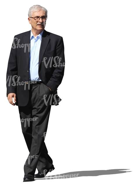 cut out elderly businessman walking