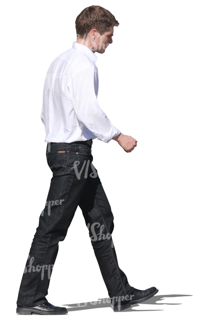 cut out man with a white blouse walking