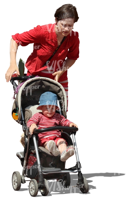 woman pushing a baby stroller