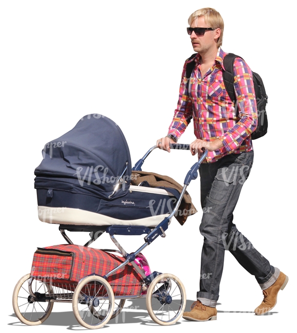 cut out man pushing a baby carriage