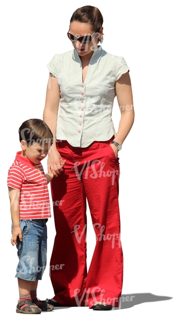 cut out woman standing with her son