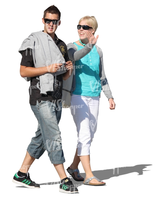 cut out couple with sunglasses walking