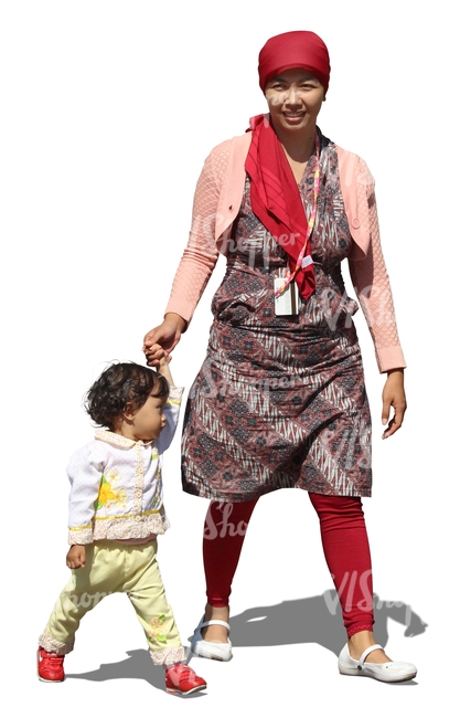cut out asian woman standing with her daughter