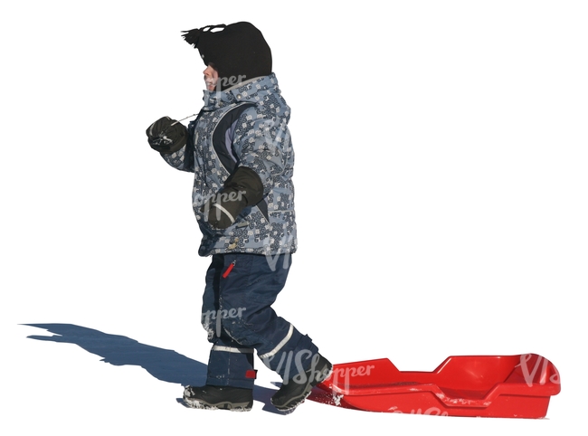cut out little boy pulling a sledge
