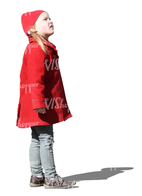 cut out girl in a red coat standing
