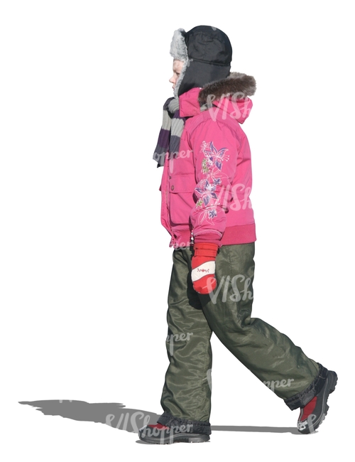 cut out girl in winter clothes walking