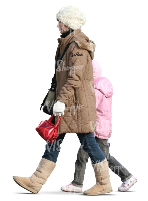 cut out woman walking with a little girl