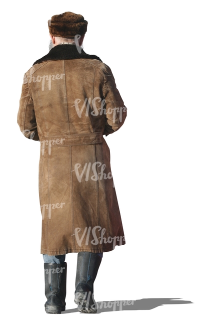 cut out elderly man in a winter coat walking