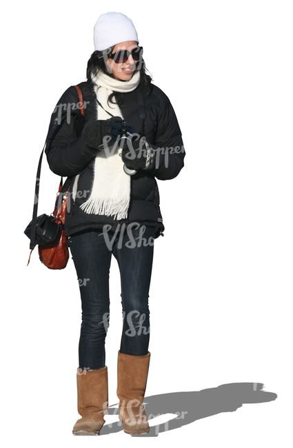 cut out woman in a winter jacket standing