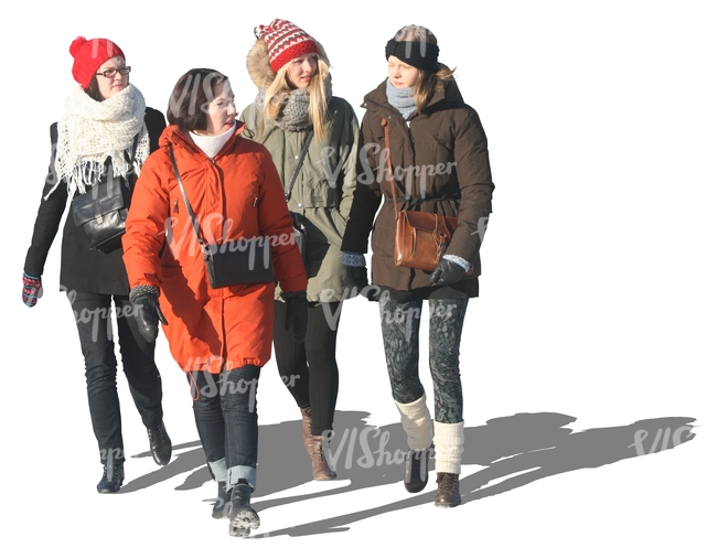 cut out group of women walking in winter