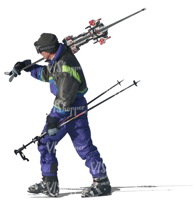 cut out man walking and carrying skis