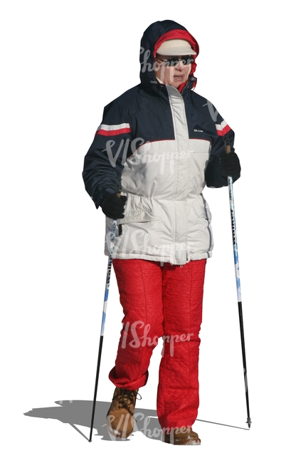 cut out woman doing nordic walking in winter