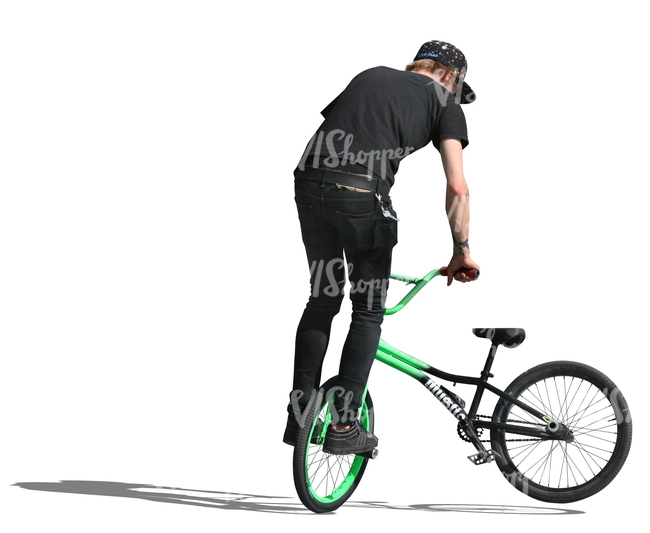 cut out teenage boy jumping with a bike