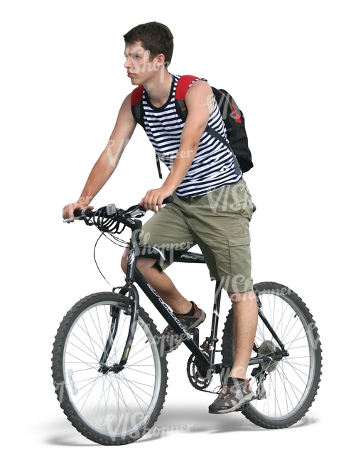 cut out man in shorts riding a bike