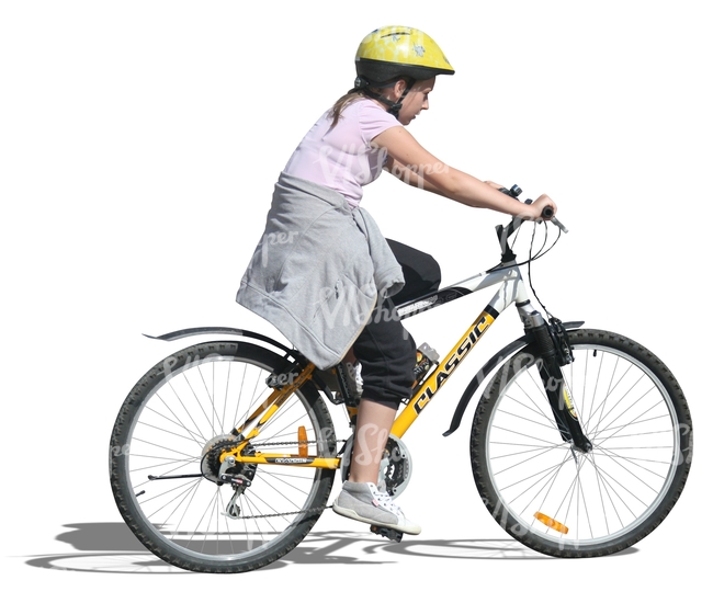 cut out teenage girl with a helmet cycling
