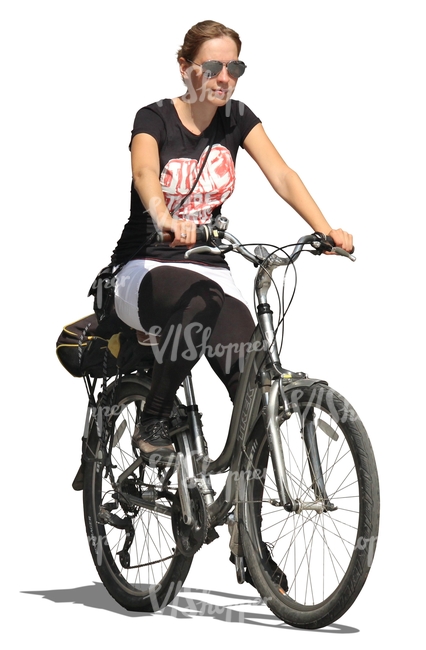 woman with sunglasses riding a bike