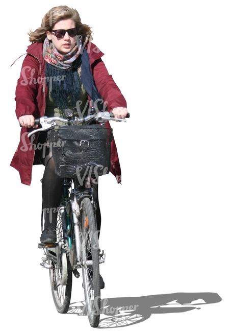 woman with sunglasses riding a city bike