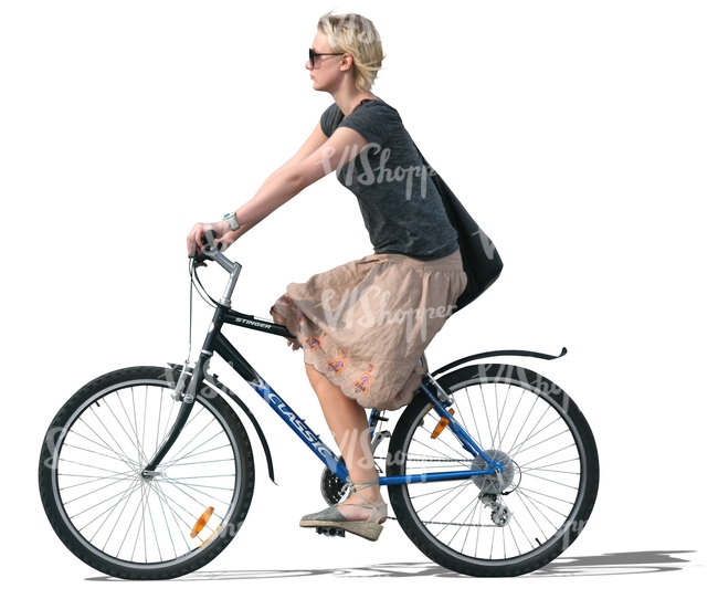 cut out blond woman riding a bike