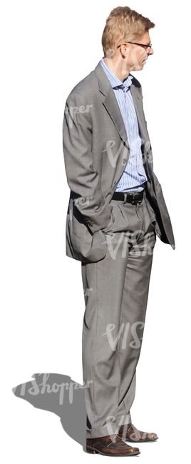 cut out man in a grey suit standing