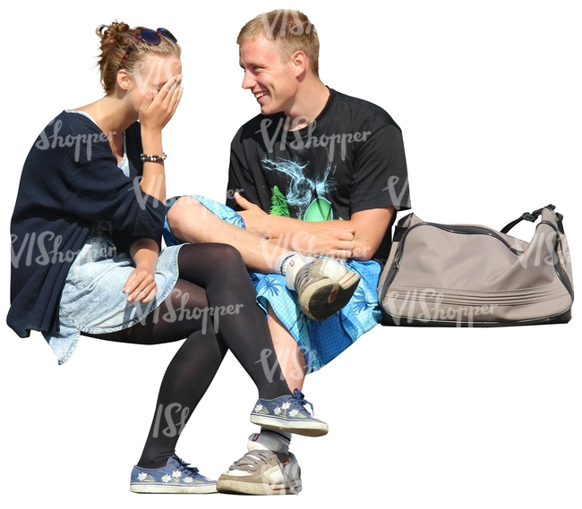 cut out man and woman sitting and talking