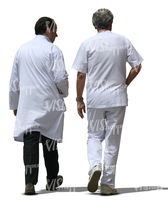 two cut out male doctors walking