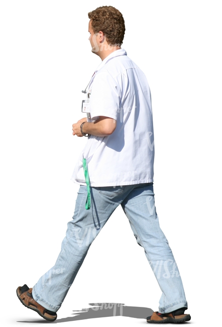 cut out male medical worker walking